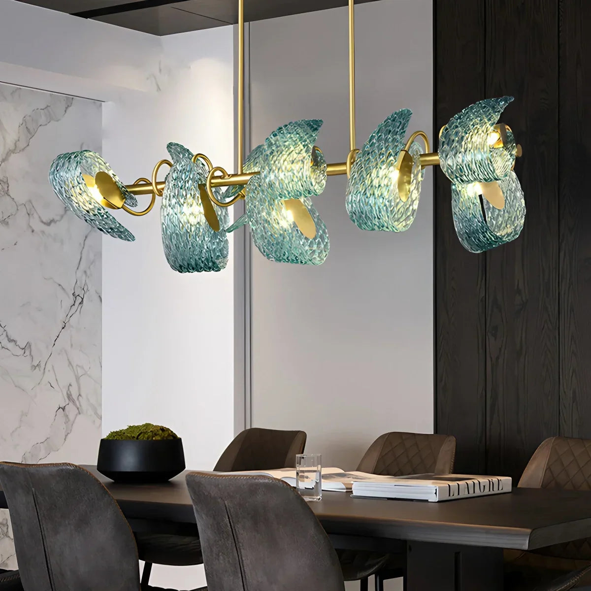 Peacock Blue Art Glass Chandelier for Dining Room | Desfino