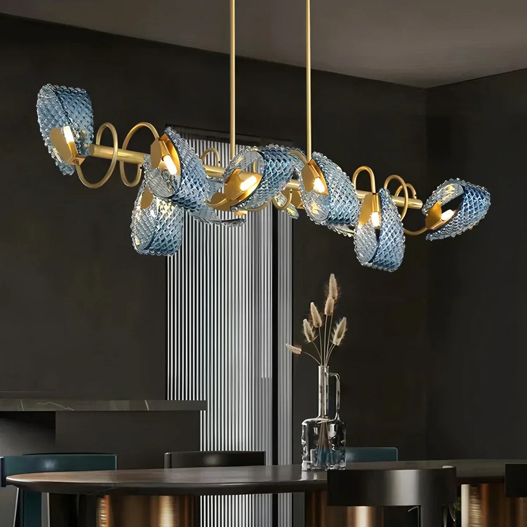 Peacock Blue Art Glass Chandelier for Dining Room | Desfino