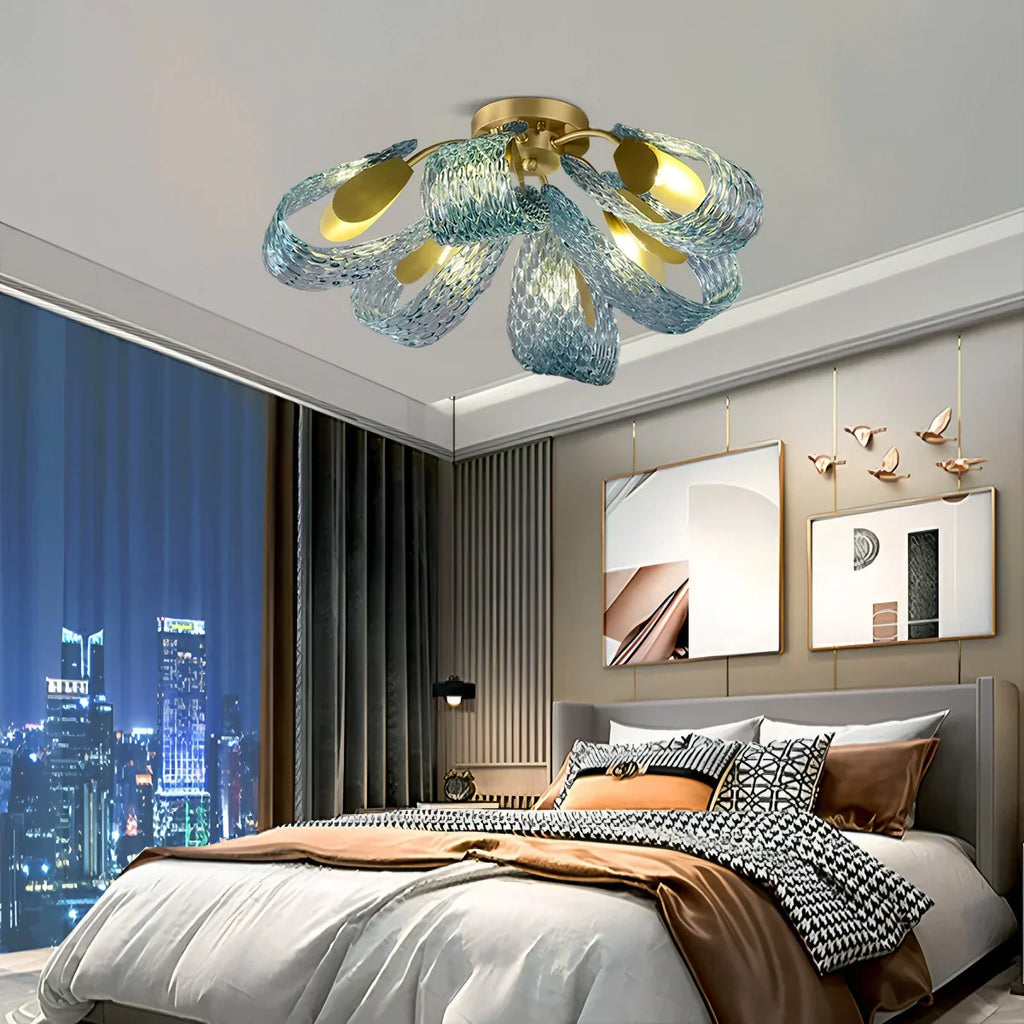 Peacock Blue Art Glass Chandelier for Dining Room | Desfino