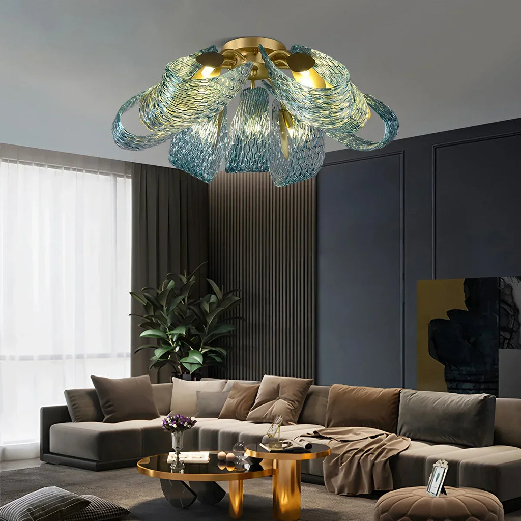 Peacock Blue Art Glass Chandelier for Dining Room | Desfino