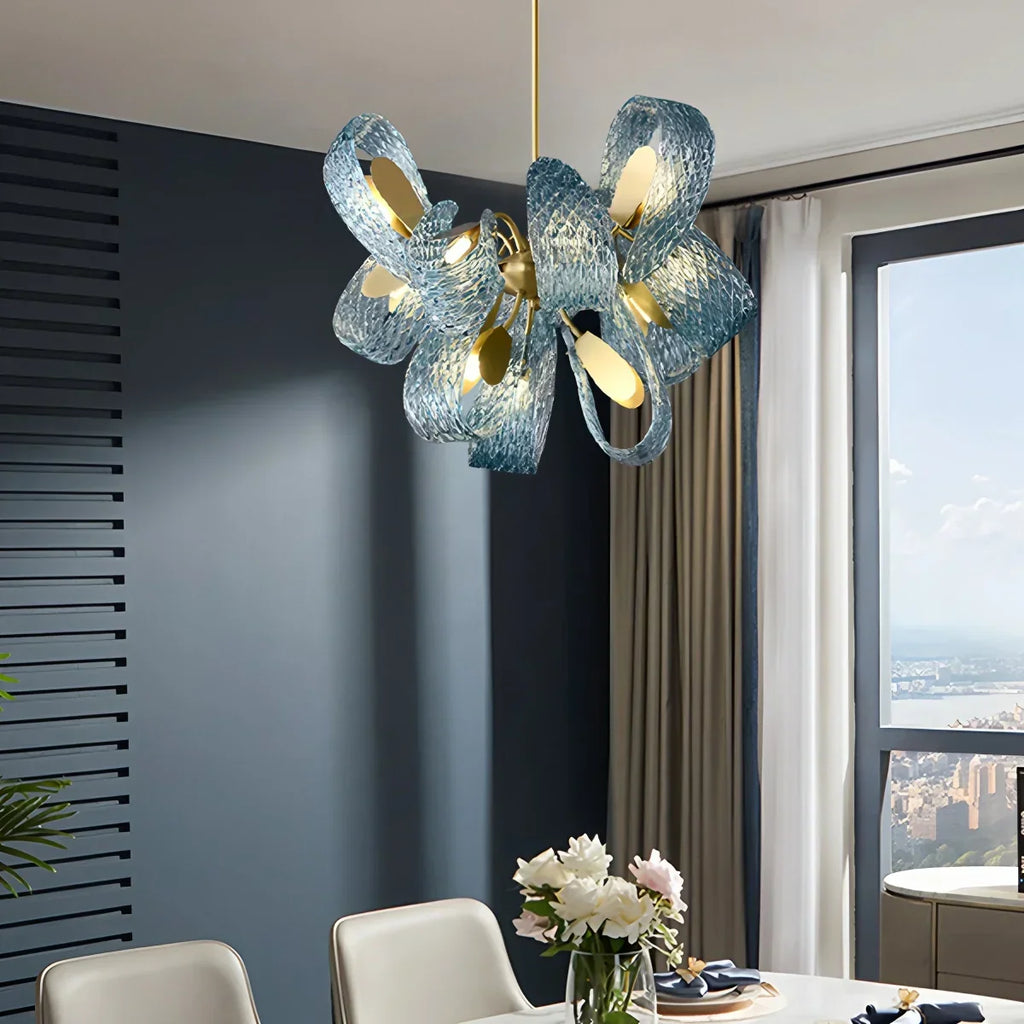 Peacock Blue Art Glass Chandelier for Dining Room | Desfino