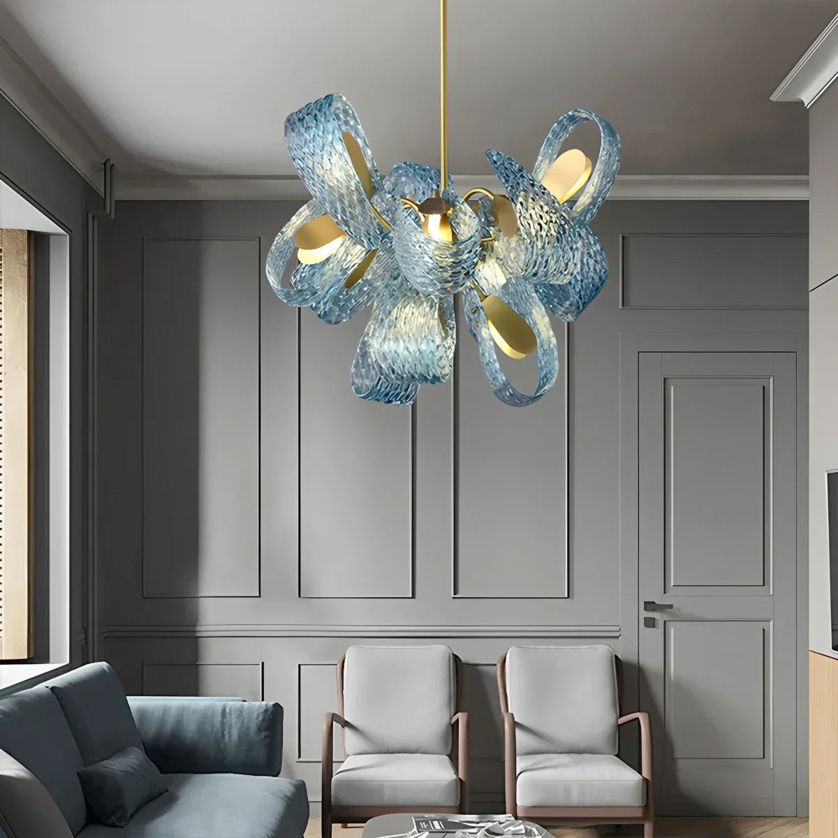 Peacock Blue Art Glass Chandelier for Dining Room | Desfino