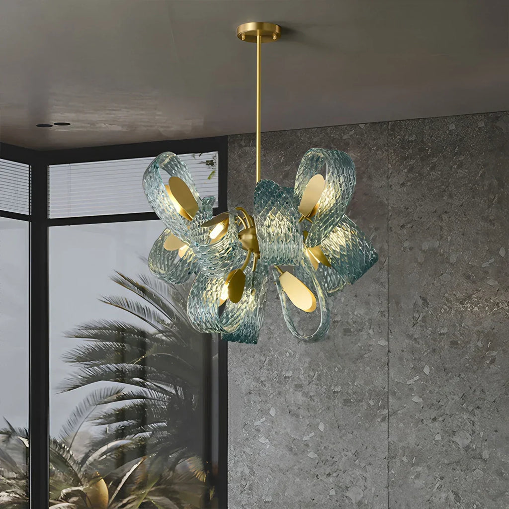 Peacock Blue Art Glass Chandelier for Dining Room | Desfino