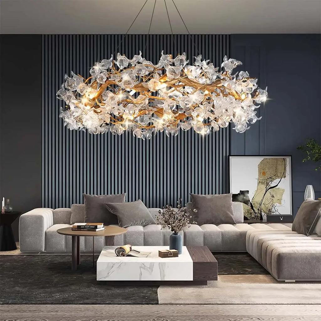 Petala Crystal Round Chandelier for Living Room | Desfino