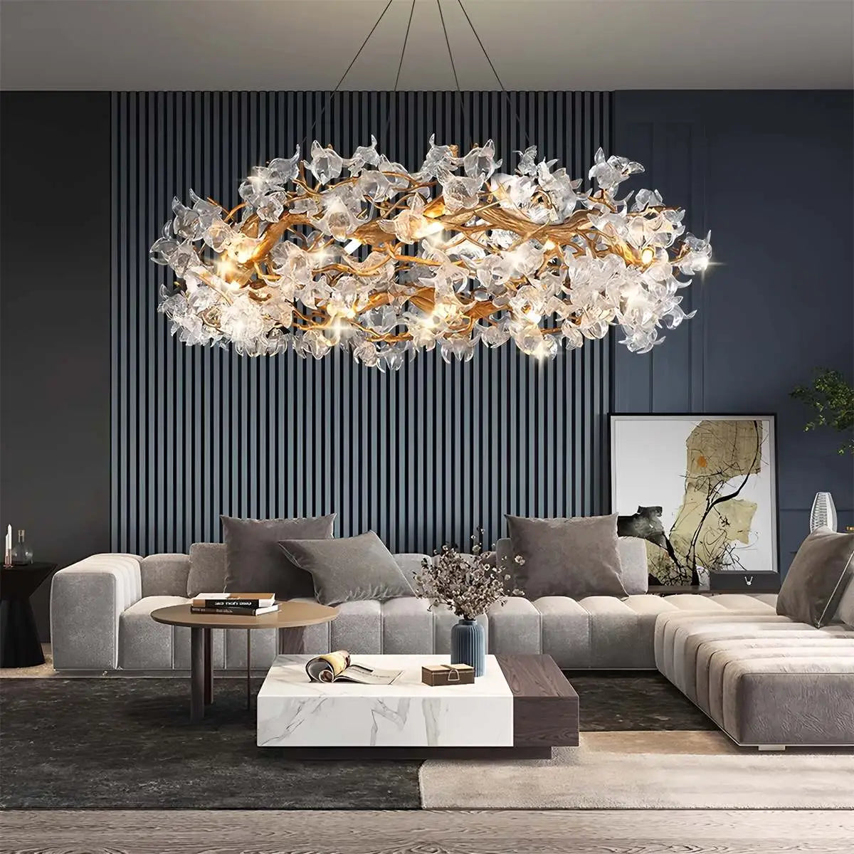 Petala Crystal Round Chandelier for Living Room | Desfino