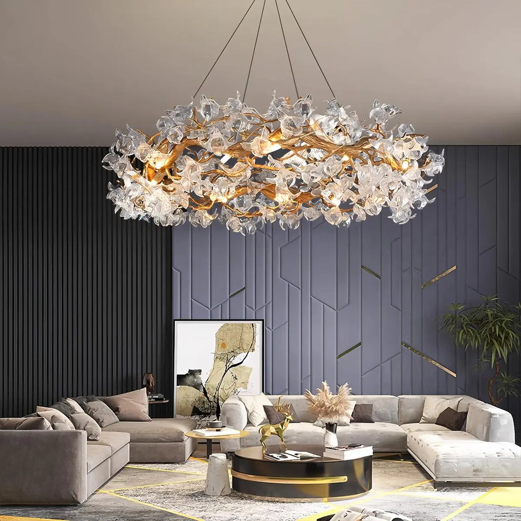 Petala Crystal Round Chandelier for Living Room | Desfino