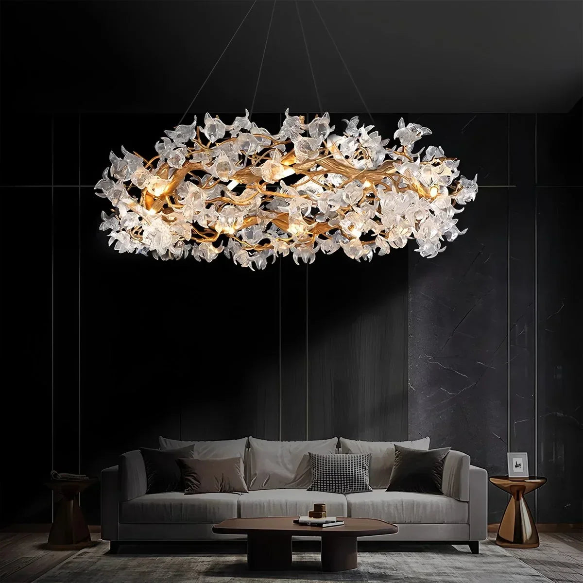 Petala Crystal Round Chandelier for Living Room | Desfino