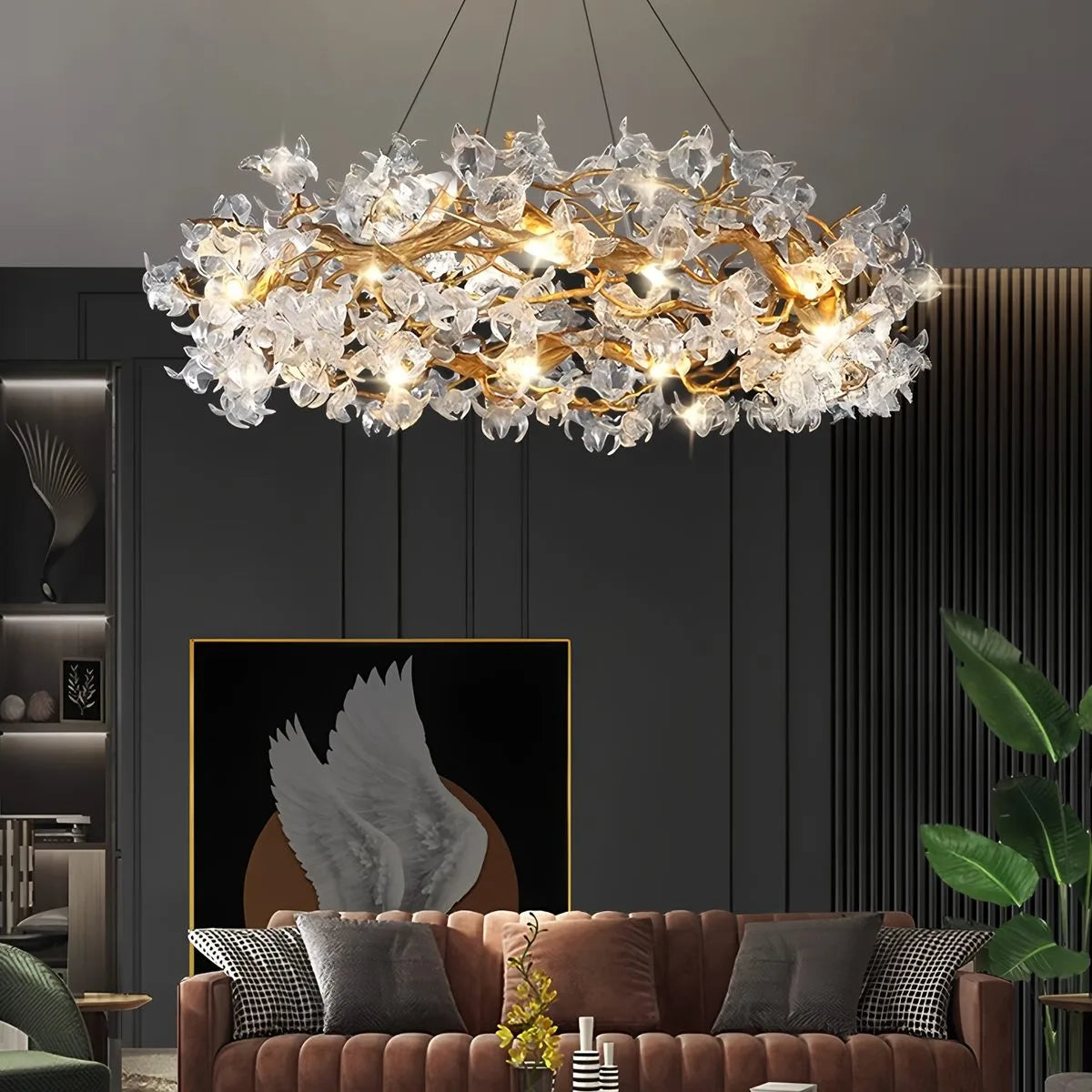 Petala Crystal Round Chandelier for Living Room | Desfino