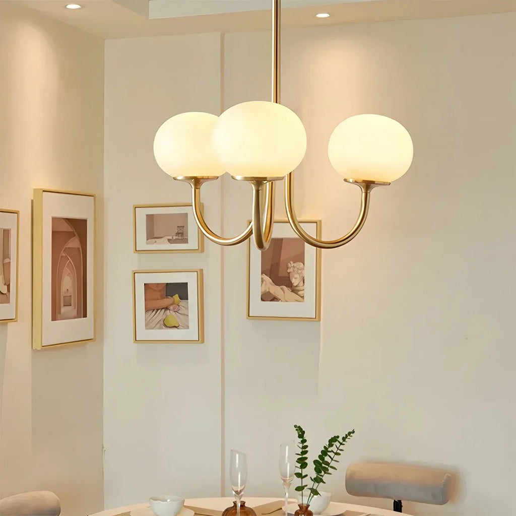 Pink Glass Globe Arm Chandelier for Living Room | Desfino