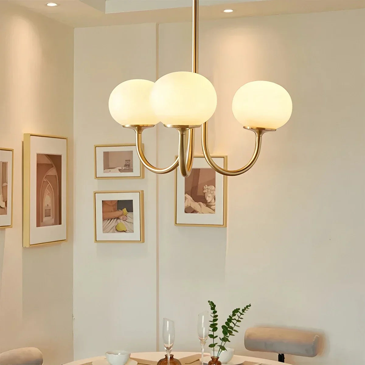 Pink Glass Globe Arm Chandelier for Living Room | Desfino
