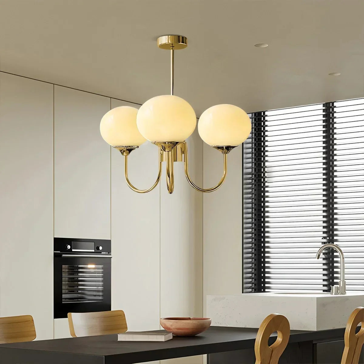 Pink Glass Globe Arm Chandelier for Living Room | Desfino