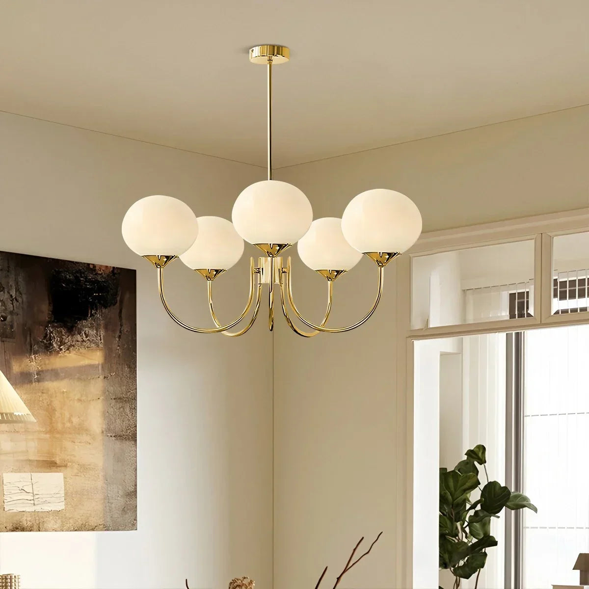 Pink Glass Globe Arm Chandelier for Living Room | Desfino