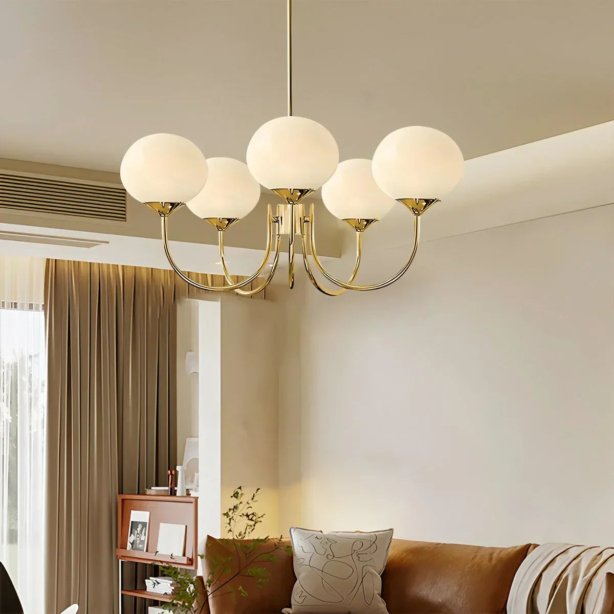 Pink Glass Globe Arm Chandelier for Living Room | Desfino