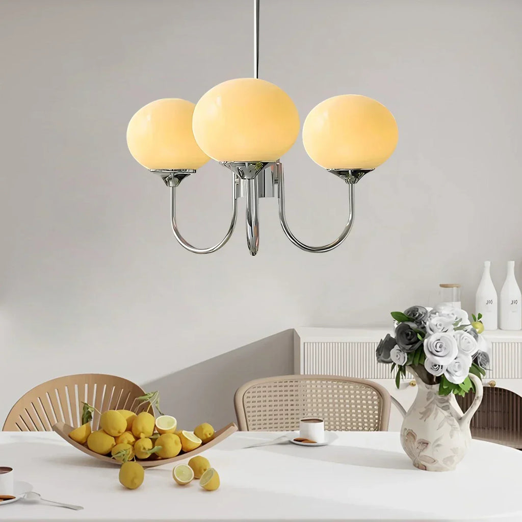 Pink Glass Globe Arm Chandelier for Living Room | Desfino