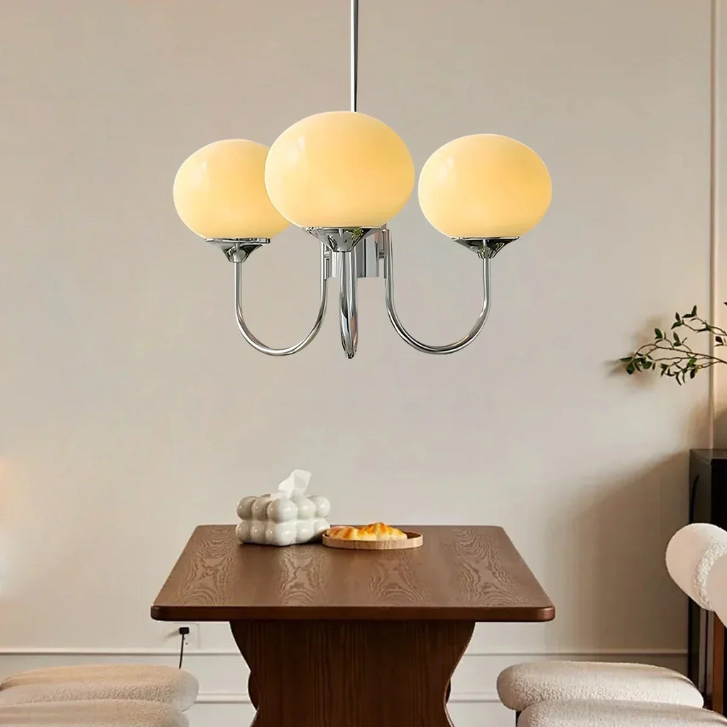 Pink Glass Globe Arm Chandelier for Living Room | Desfino