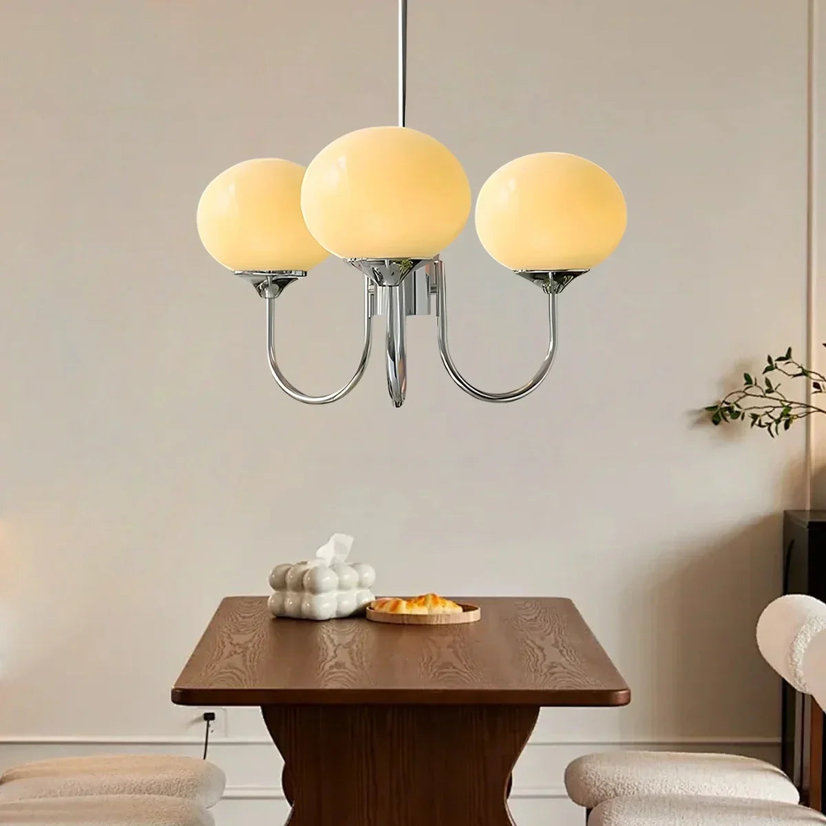 Pink Glass Globe Arm Chandelier for Living Room | Desfino