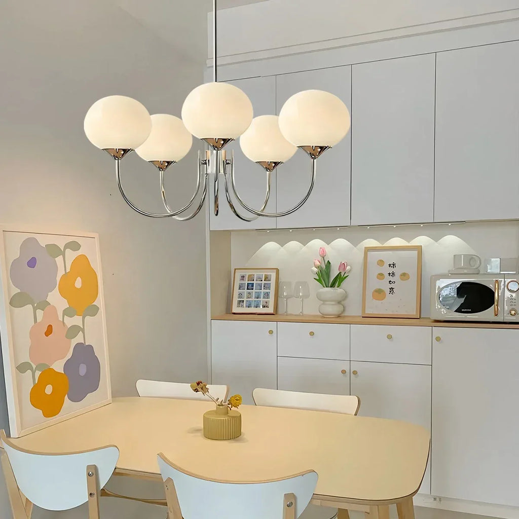 Pink Glass Globe Arm Chandelier for Living Room | Desfino