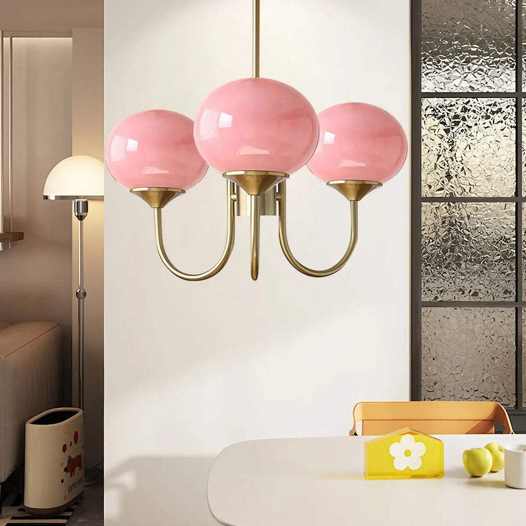 Pink Glass Globe Arm Chandelier for Living Room | Desfino