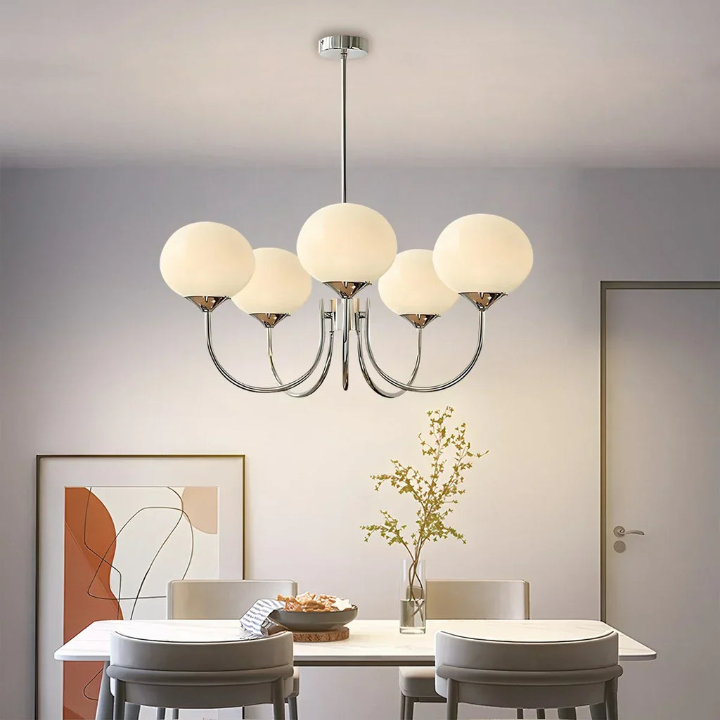 Pink Glass Globe Arm Chandelier for Living Room | Desfino