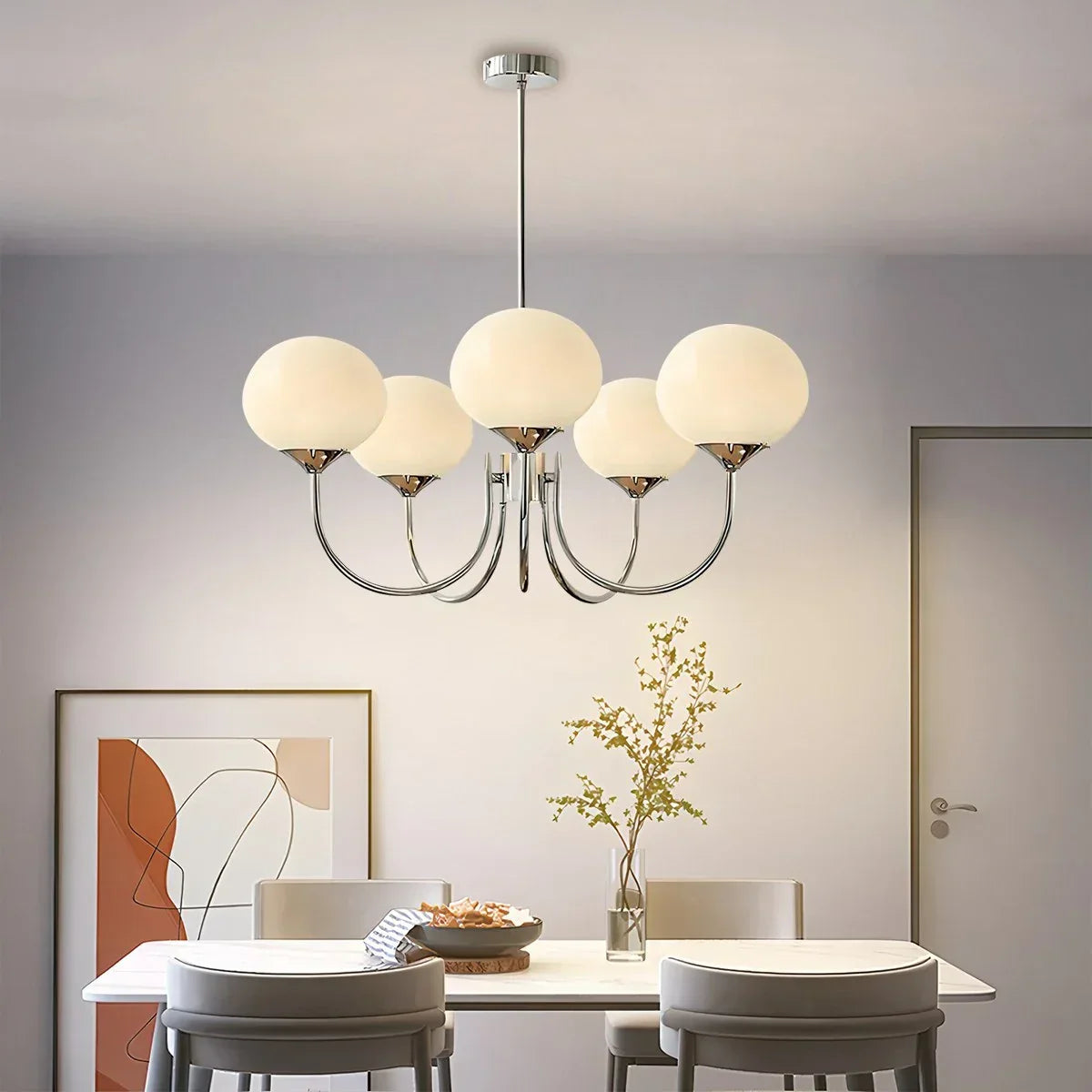Pink Glass Globe Arm Chandelier for Living Room | Desfino