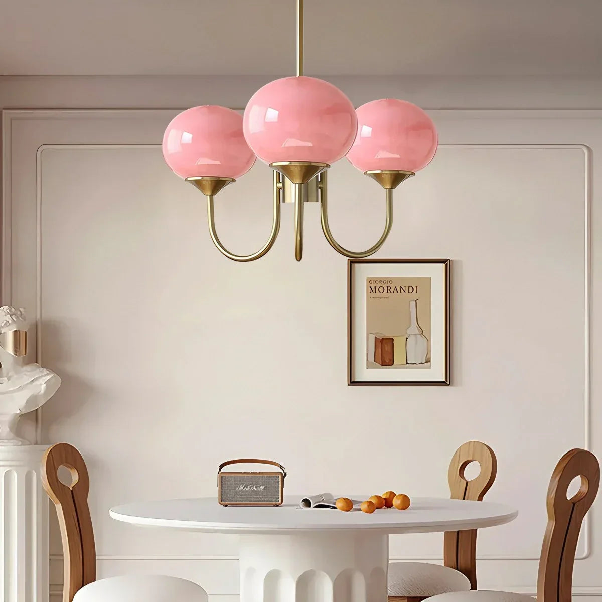 Pink Glass Globe Arm Chandelier for Living Room | Desfino