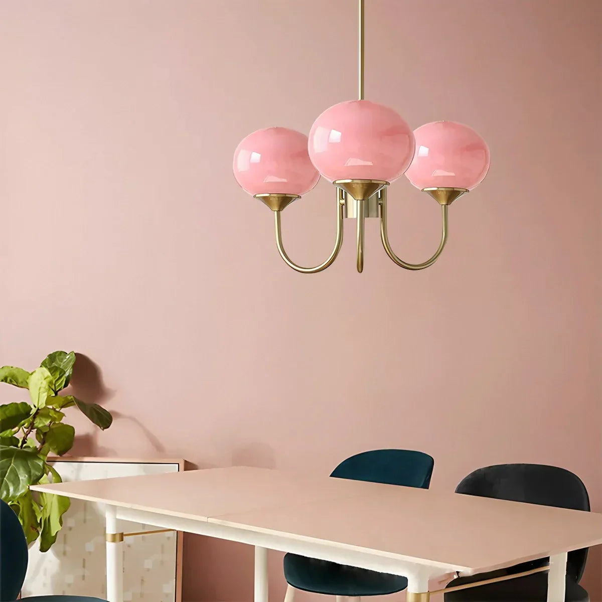 Pink Glass Globe Arm Chandelier for Living Room | Desfino