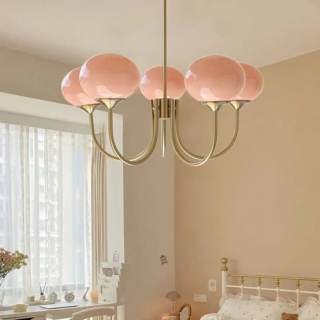 Pink Glass Globe Arm Chandelier for Living Room | Desfino