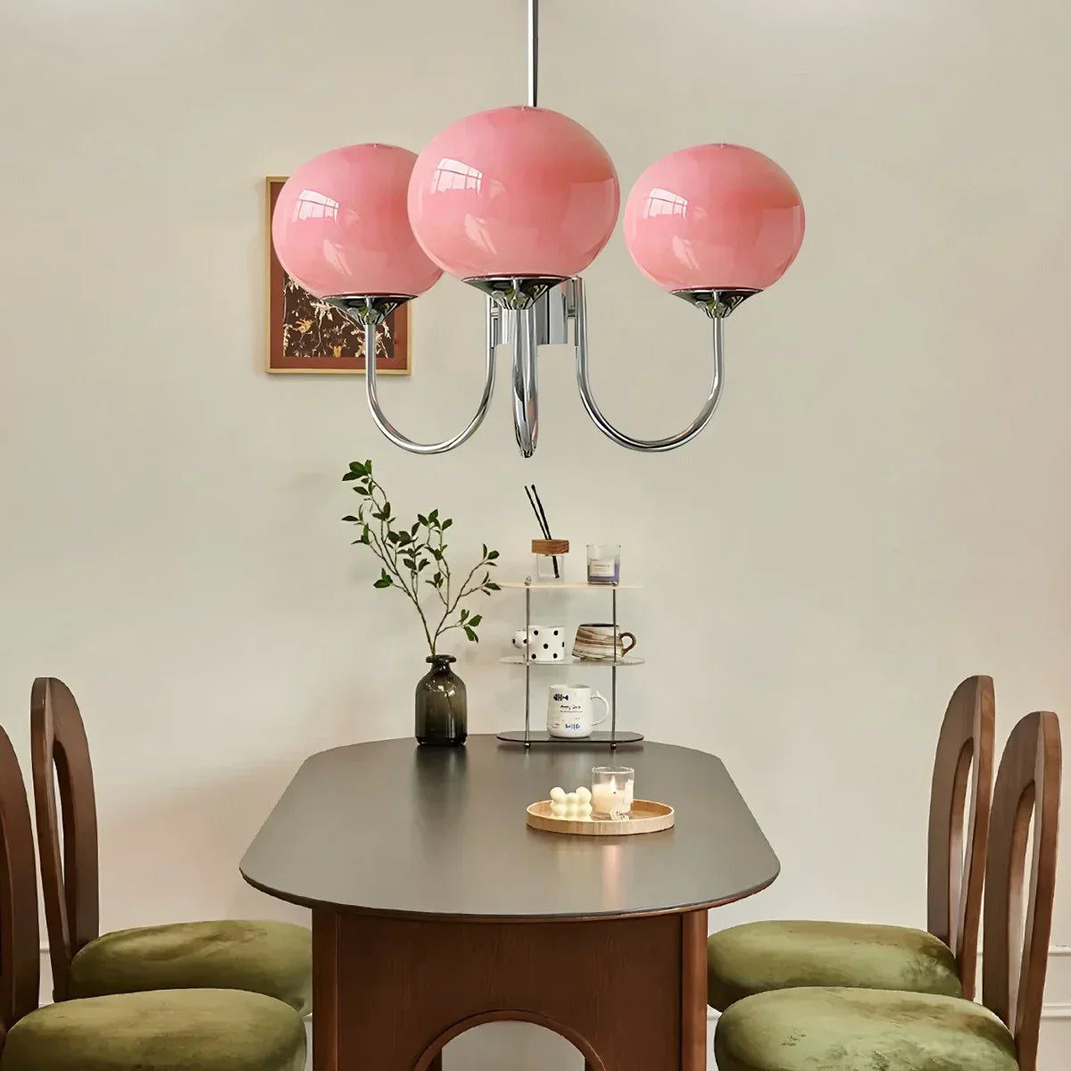 Pink Glass Globe Arm Chandelier for Living Room | Desfino