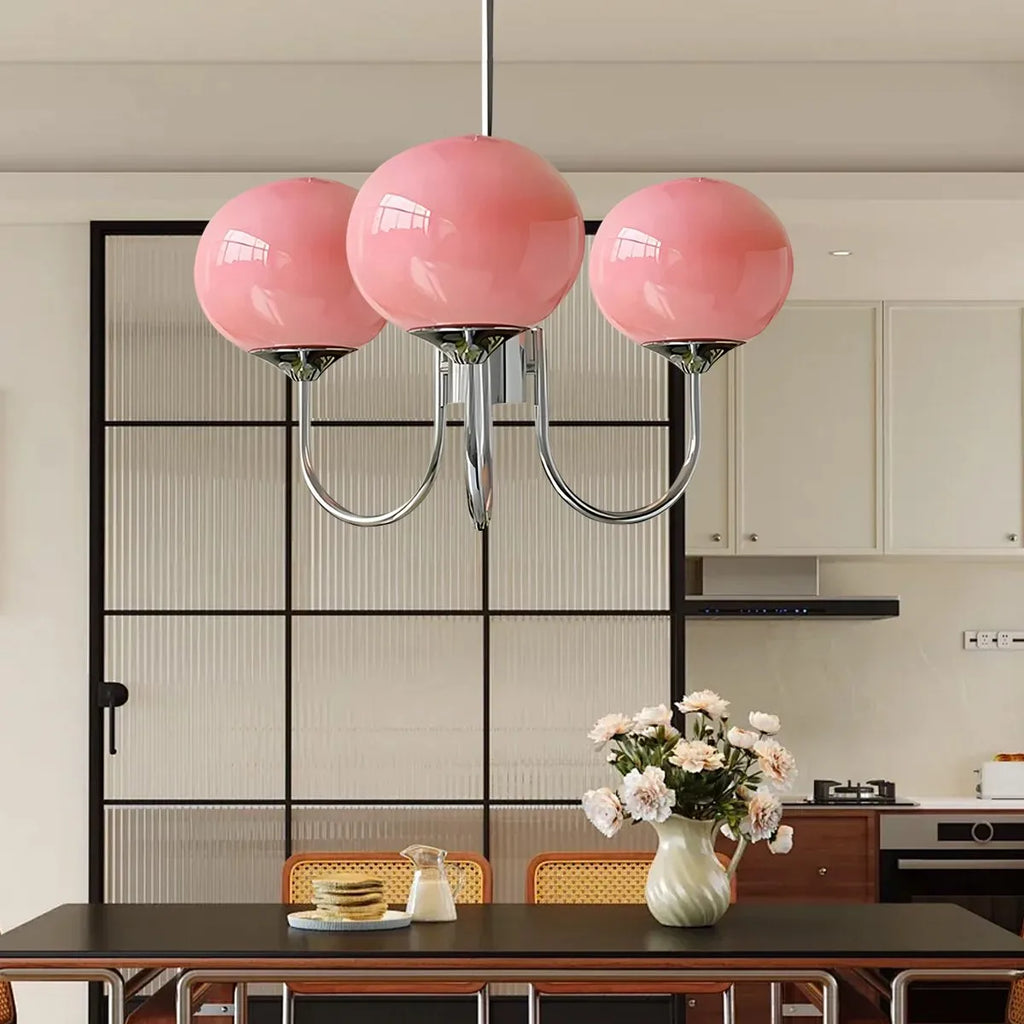 Pink Glass Globe Arm Chandelier for Living Room | Desfino