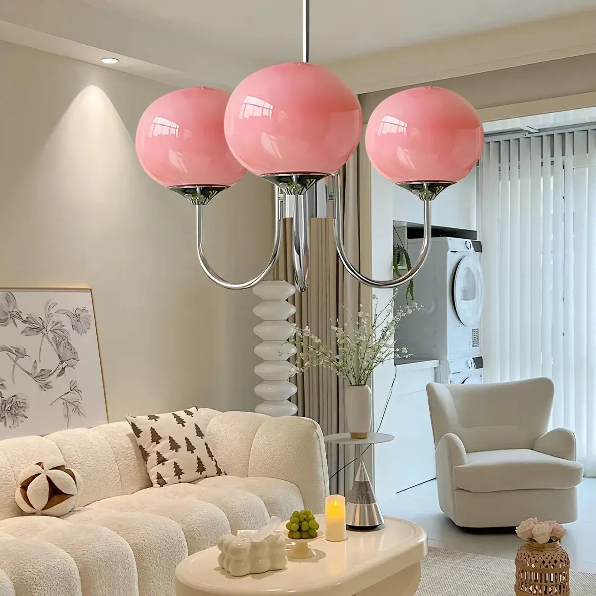 Pink Glass Globe Arm Chandelier for Living Room | Desfino
