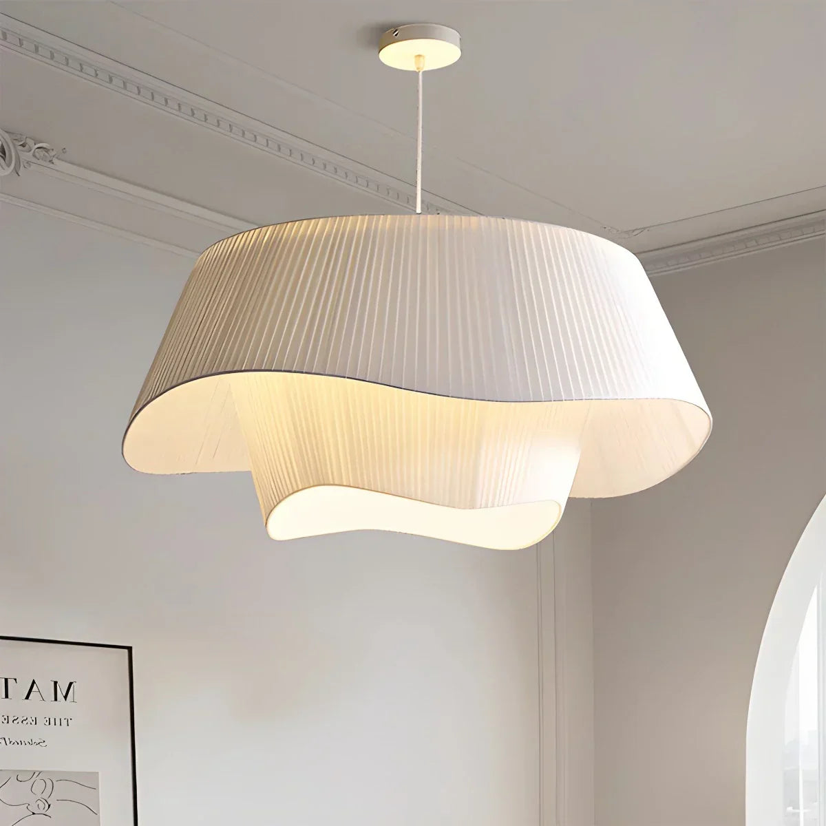 Pendelleuchte mit plissiertem Stoff-Trommelschirm für moderne Innenräume | Desfino