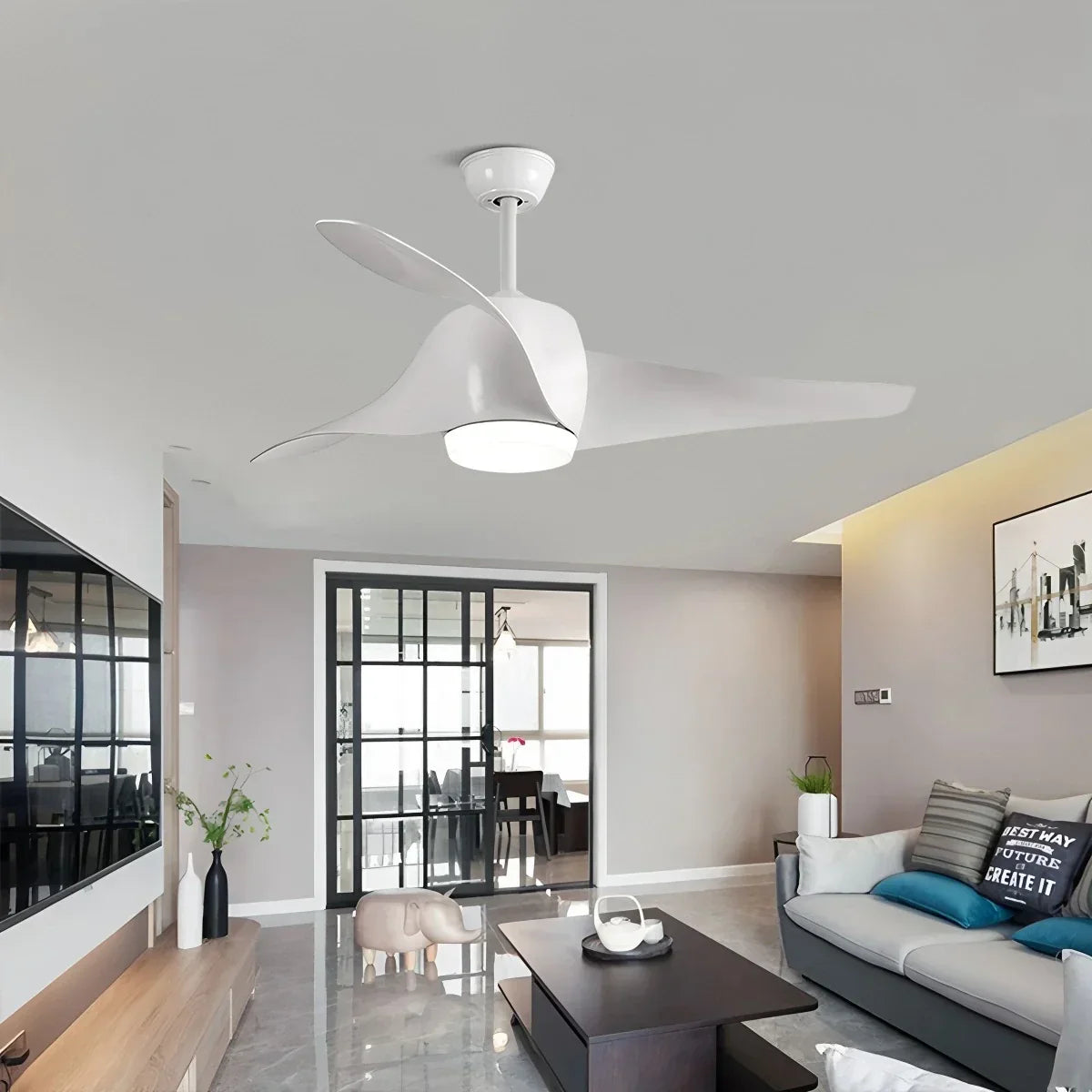 Deckenventilator mit Lampe und Propellerdesign für das Esszimmer | Desfino