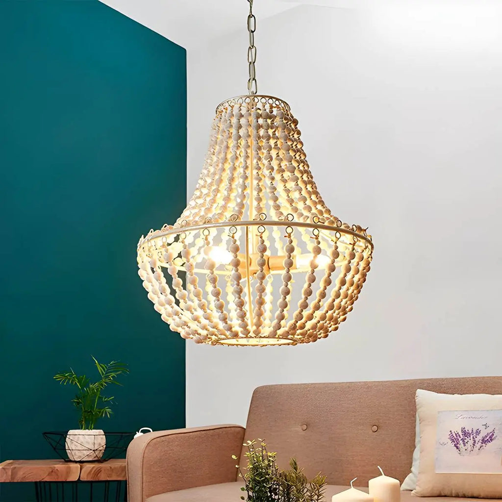 Retro Wooden Bead Chandelier for Dining Room | Desfino