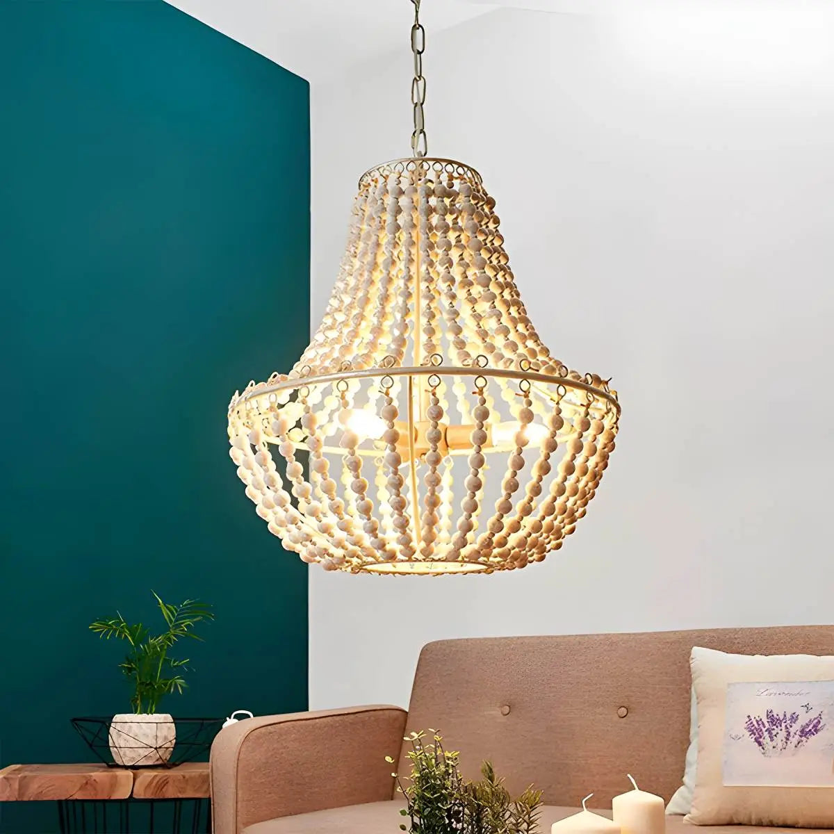 Retro Wooden Bead Chandelier for Dining Room | Desfino