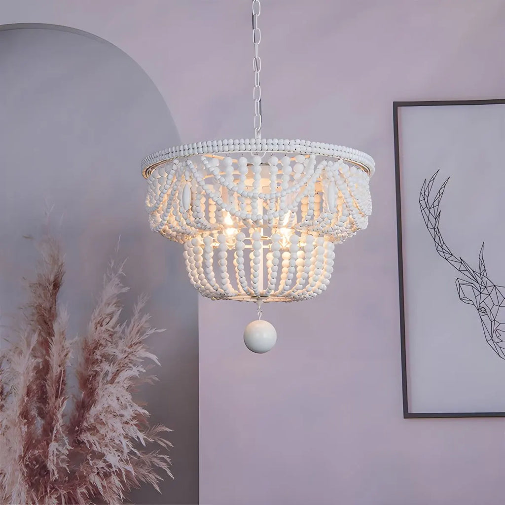 Retro Wooden Bead Chandelier for Dining Room | Desfino