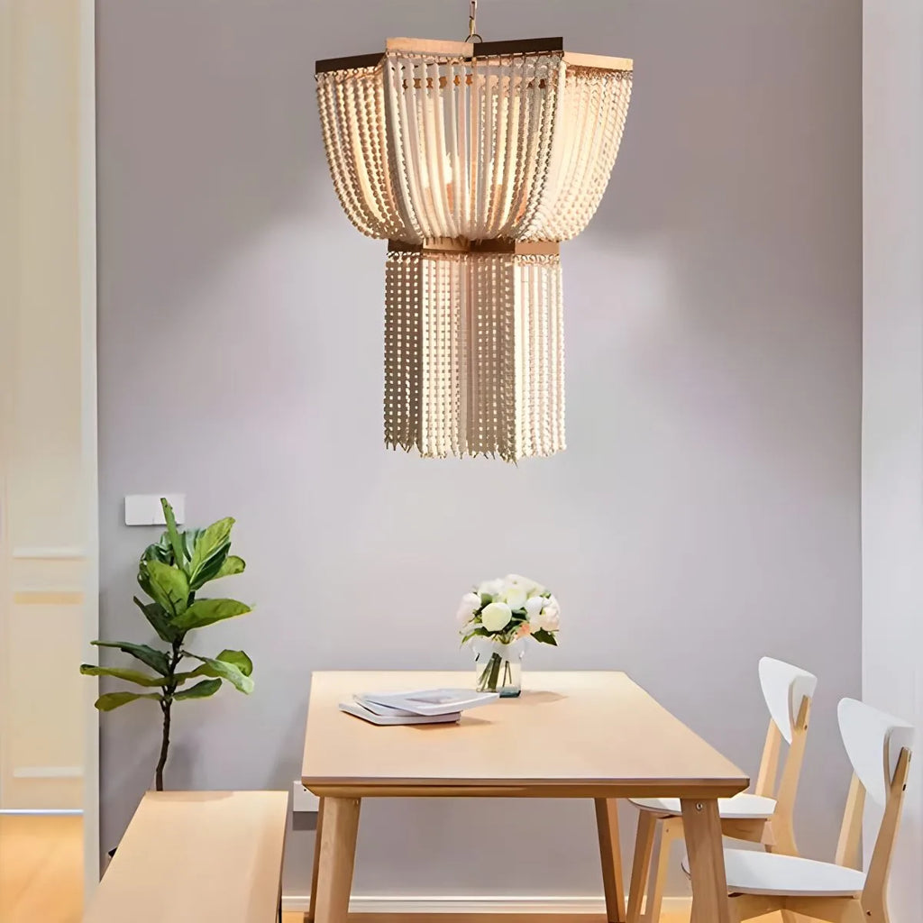 Retro Wooden Bead Chandelier for Dining Room | Desfino