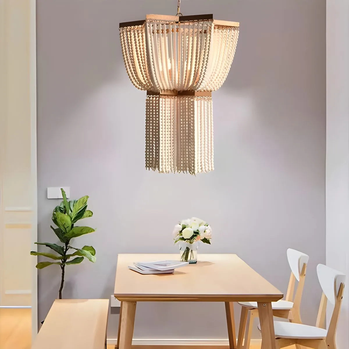Retro Wooden Bead Chandelier for Dining Room | Desfino