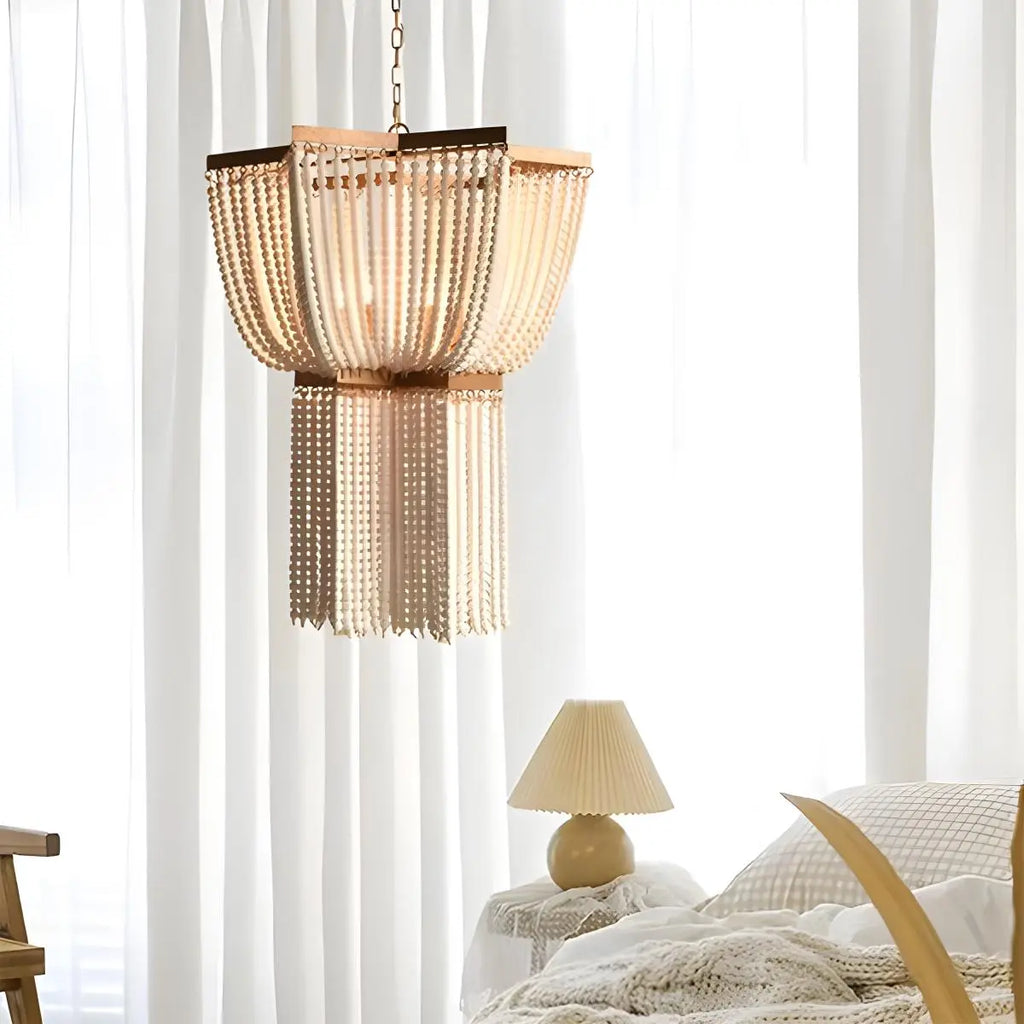 Retro Wooden Bead Chandelier for Dining Room | Desfino