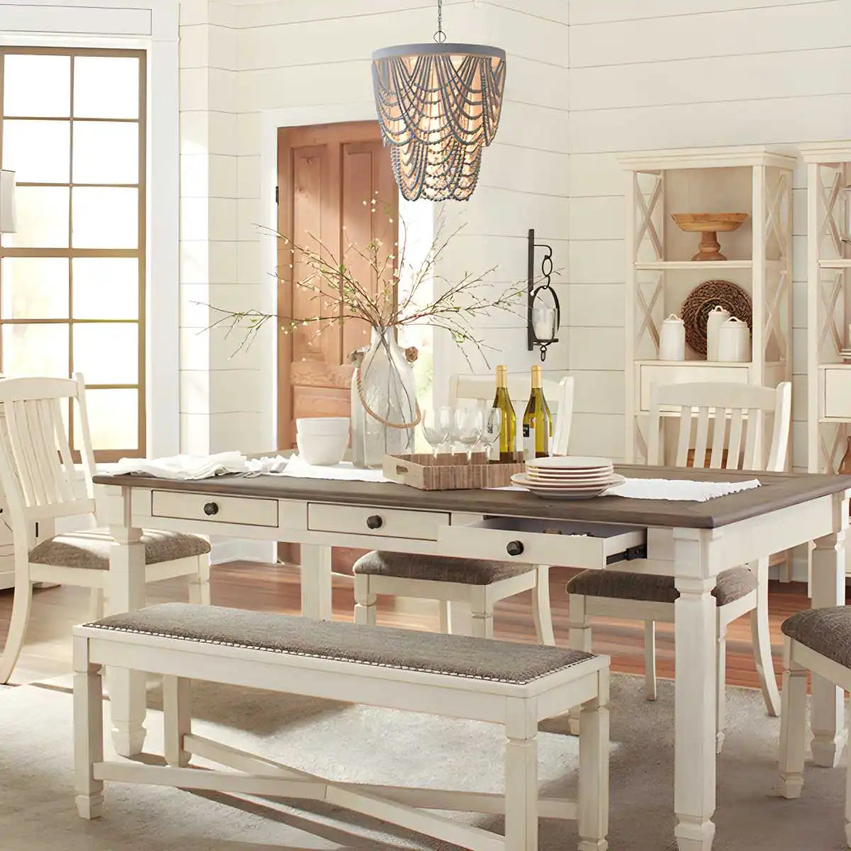 Retro Wooden Bead Chandelier for Dining Room | Desfino