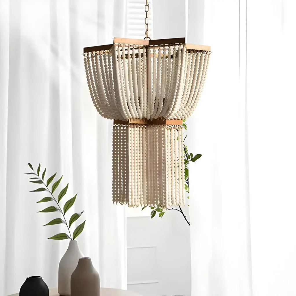 Retro Wooden Bead Chandelier for Dining Room | Desfino