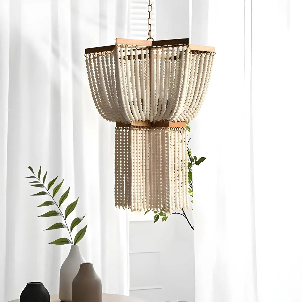 Retro Wooden Bead Chandelier for Dining Room | Desfino