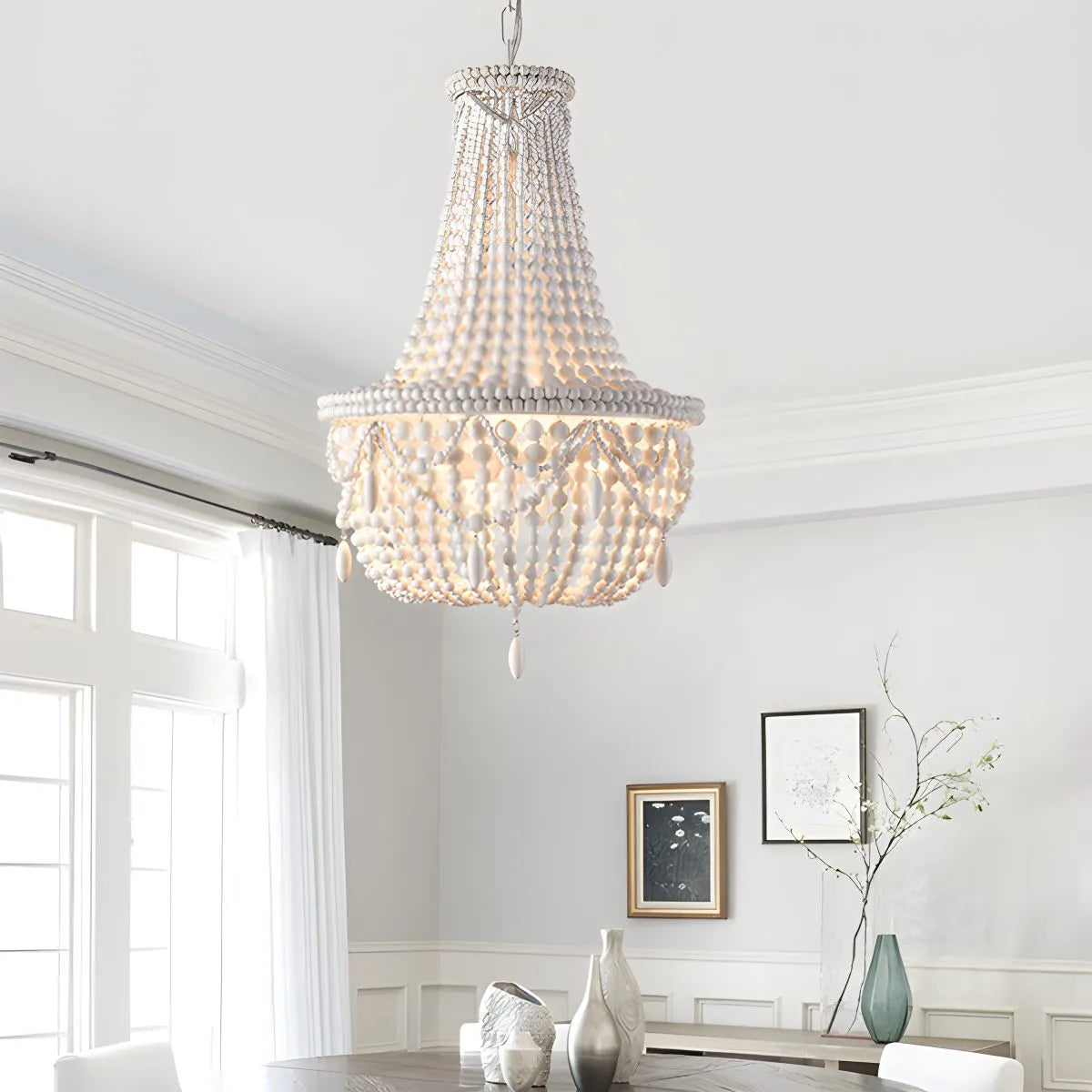 Retro Wooden Bead Chandelier for Dining Room | Desfino