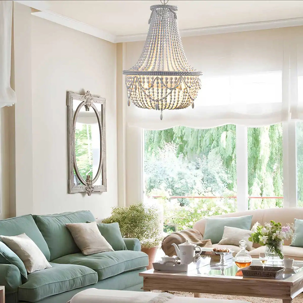 Retro Wooden Bead Chandelier for Dining Room | Desfino