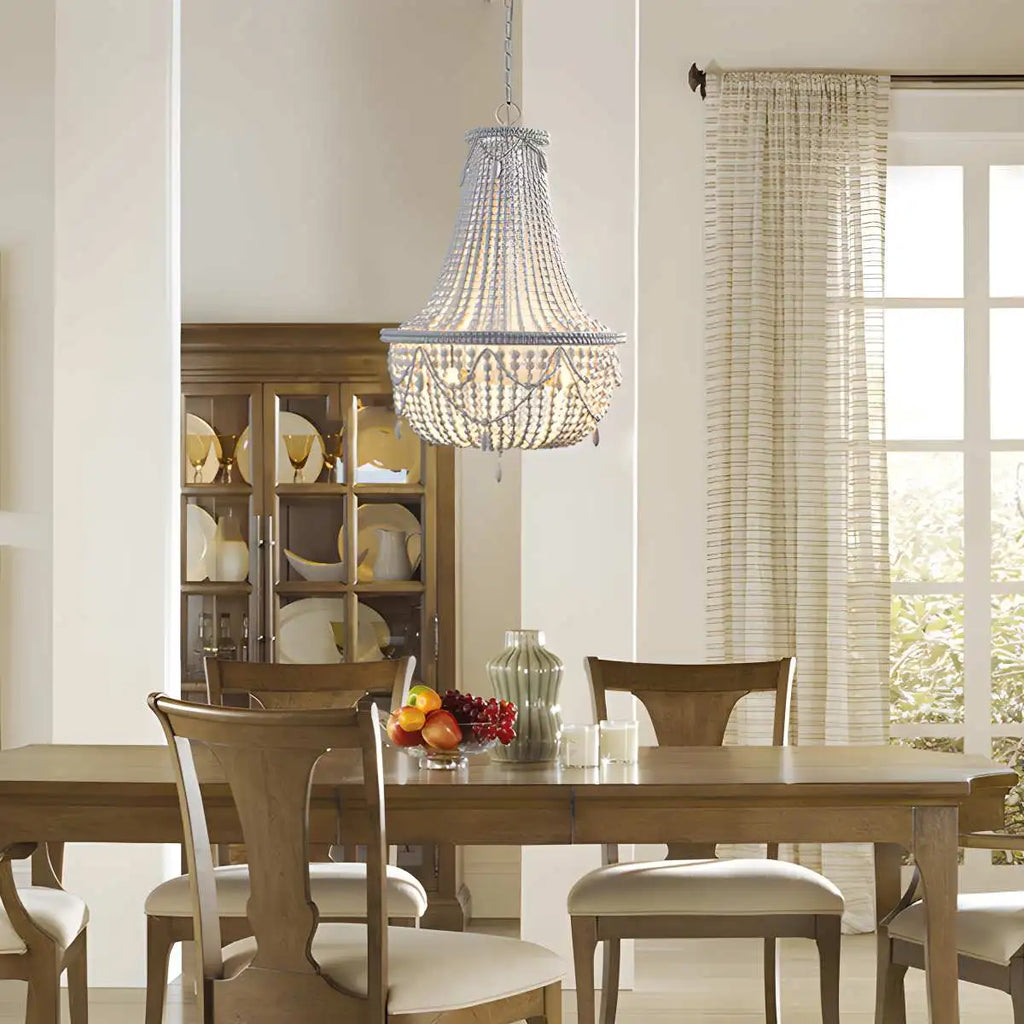 Retro Wooden Bead Chandelier for Dining Room | Desfino