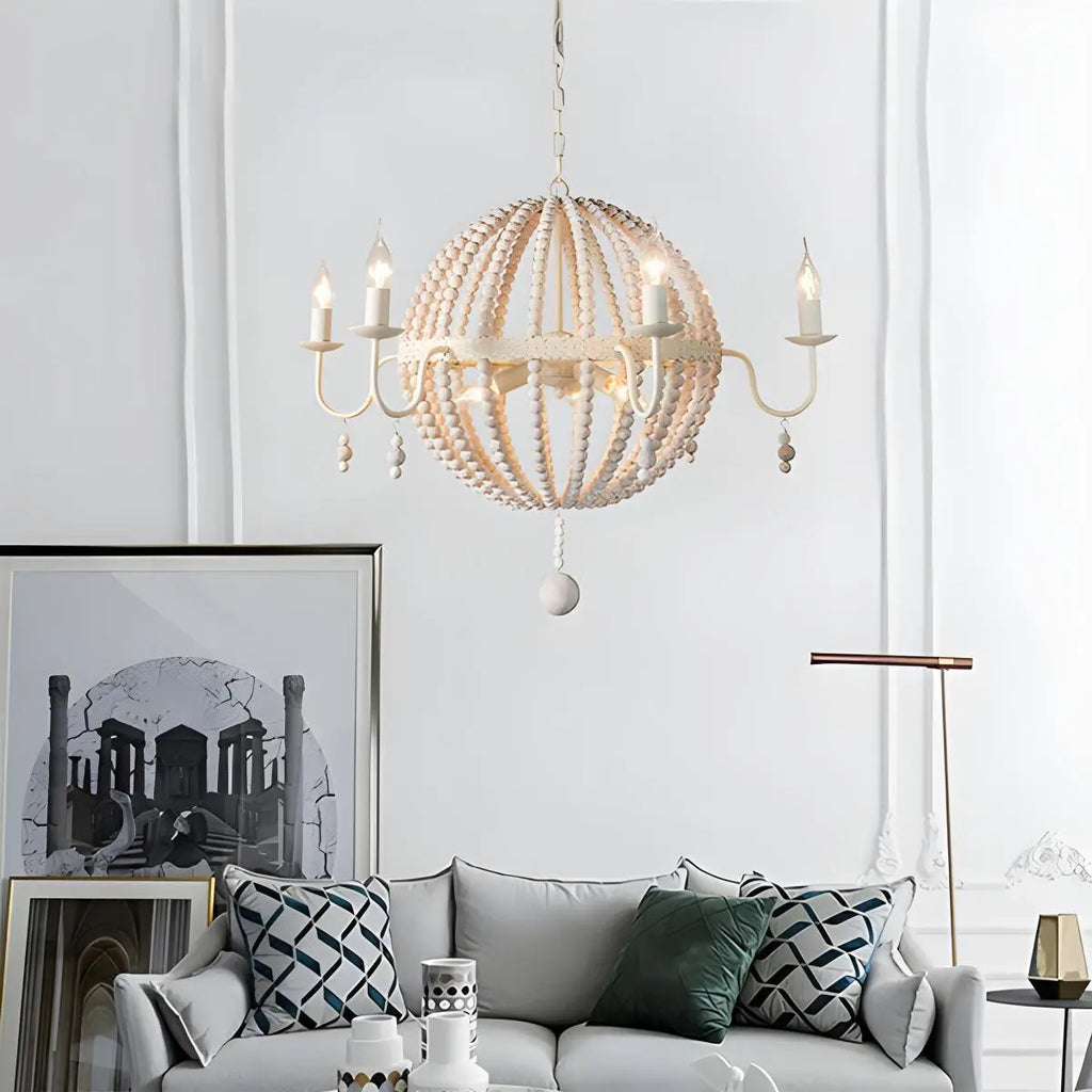 Retro Wooden Bead Chandelier for Dining Room | Desfino