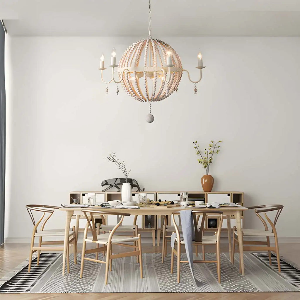 Retro Wooden Bead Chandelier for Dining Room | Desfino
