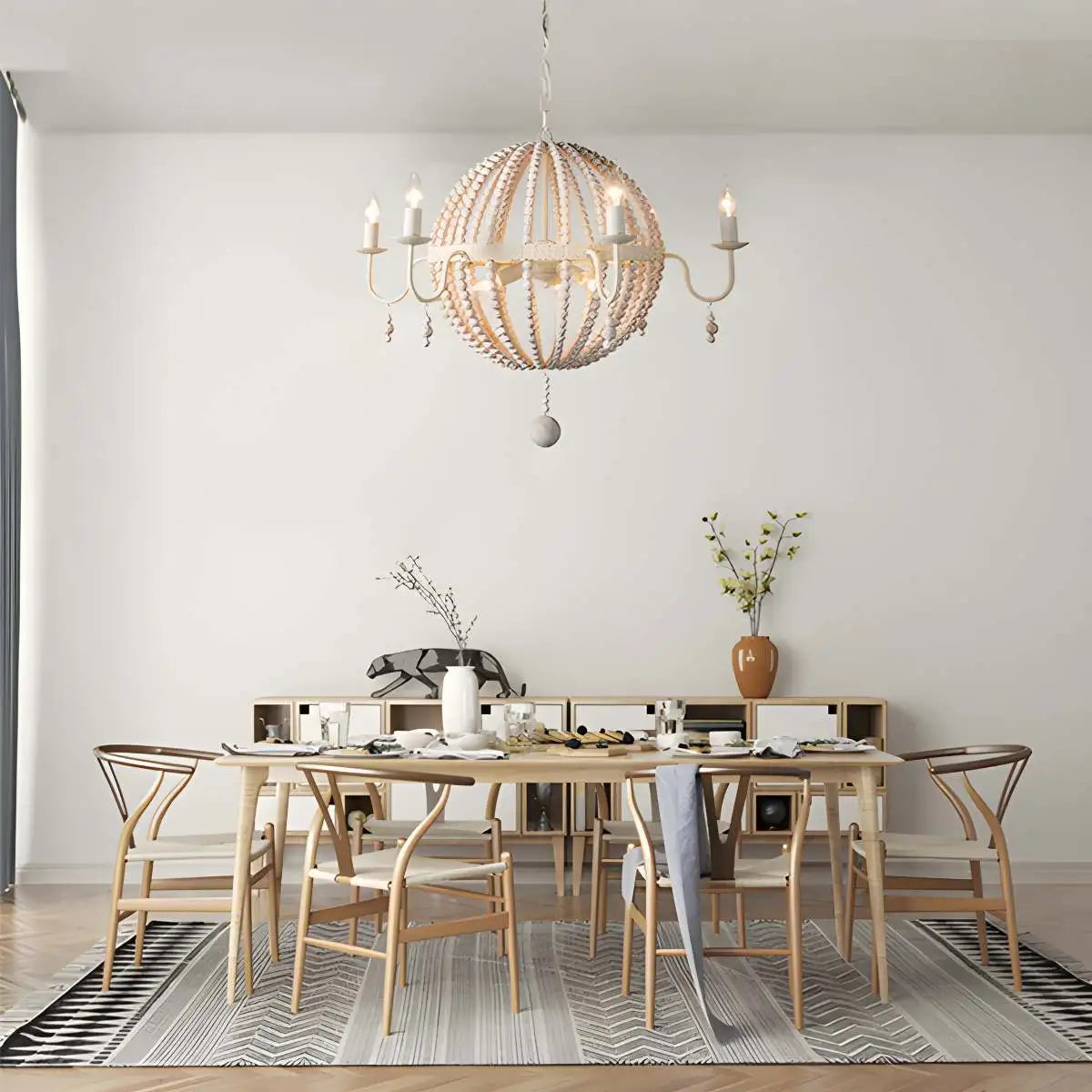 Retro Wooden Bead Chandelier for Dining Room | Desfino