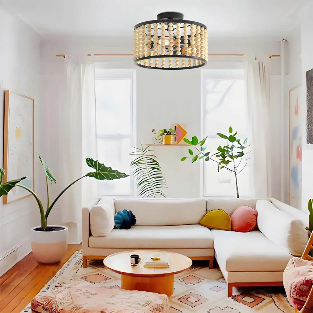 Retro Wooden Bead Chandelier for Dining Room | Desfino