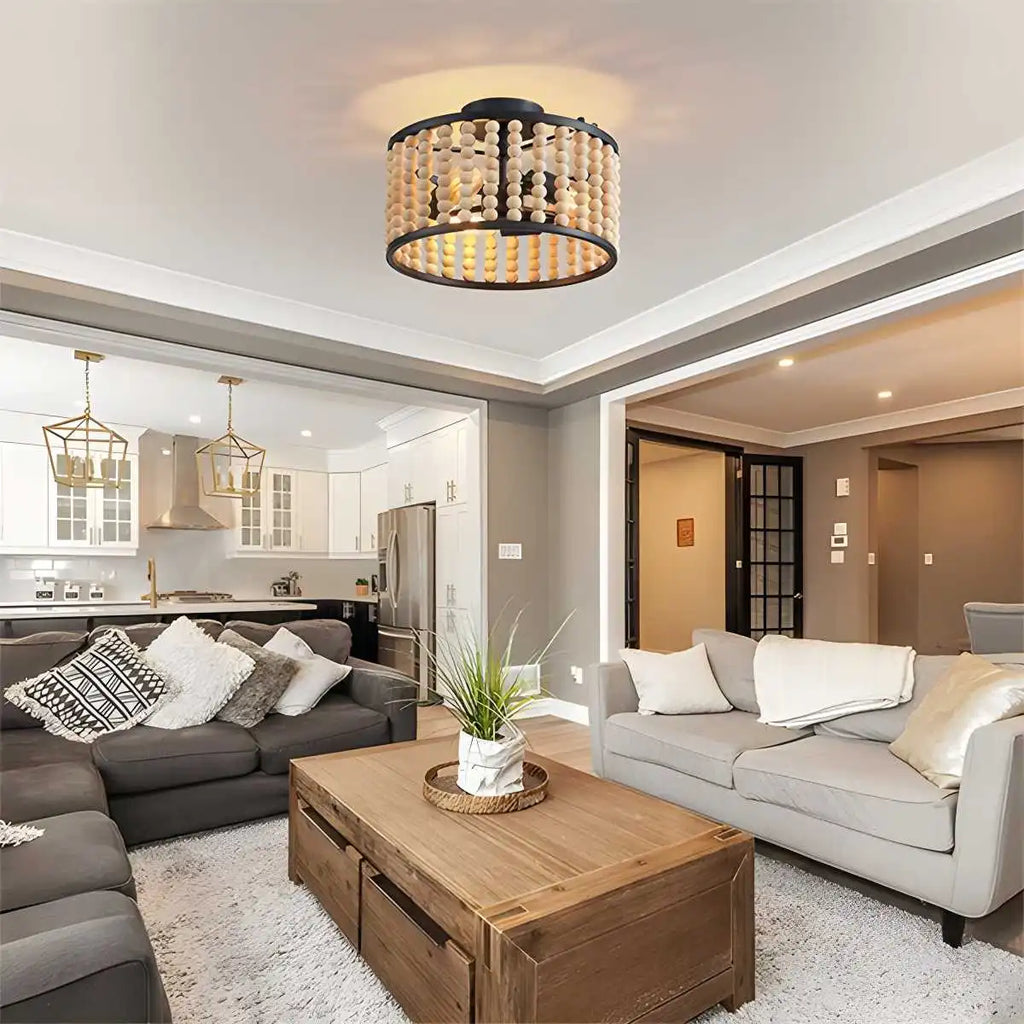 Retro Wooden Bead Chandelier for Dining Room | Desfino