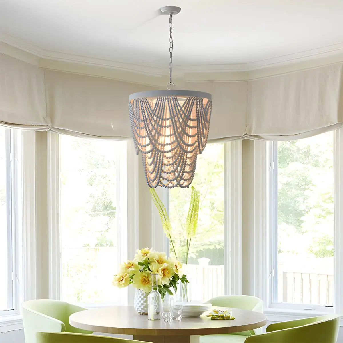 Retro Wooden Bead Chandelier for Dining Room | Desfino